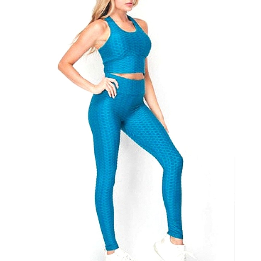 Teal Scrunch Legging & Crop Top Set Size S/M